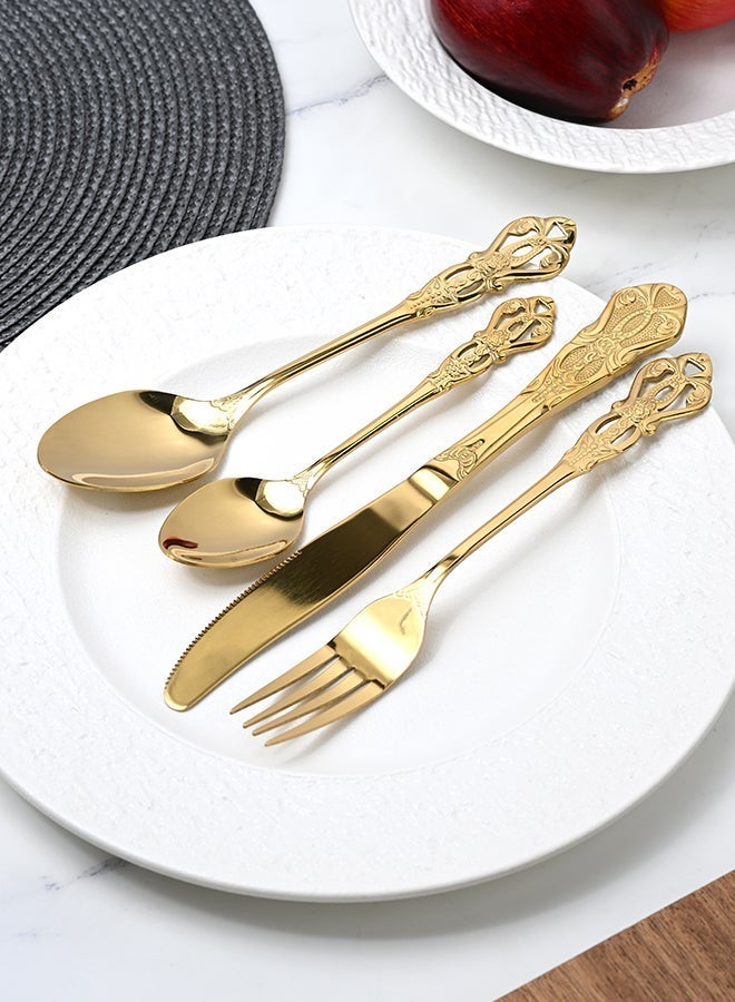 أولييرو طقم أدوات طعام متين وأنيق مكوّن من 24 قطعة لراحة استخدام ومائدة أنيقة – ذهبي - Image 2